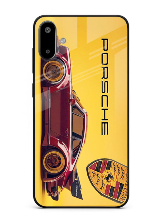 Classic Porsche car side profile with heritage styling and bold composition for Samsung F06 5G