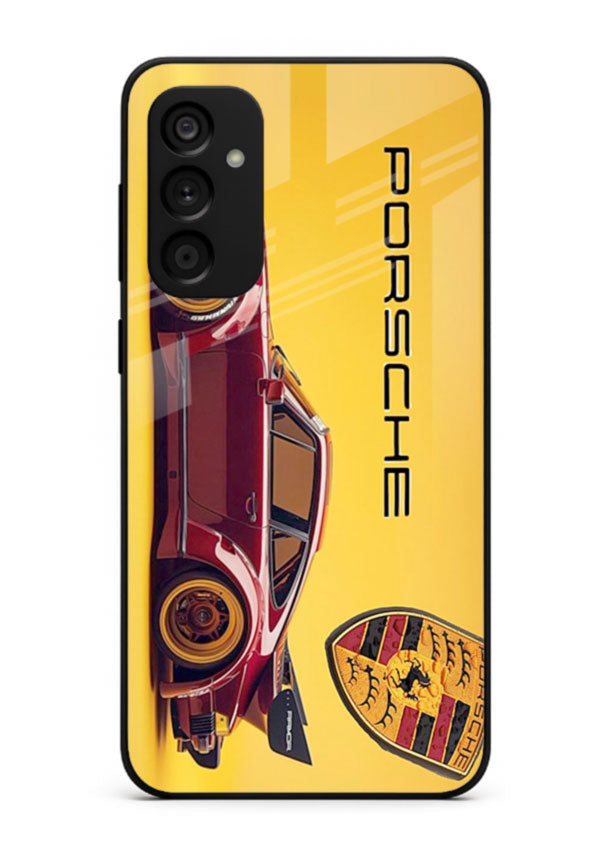 Classic Porsche car side profile with heritage styling and bold composition for Samsung M15 5G