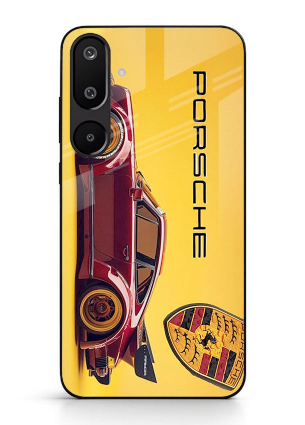 Classic Porsche car side profile with heritage styling and bold composition for Samsung M16 5G