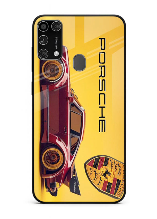 Classic Porsche car side profile with heritage styling and bold composition for Samsung M31