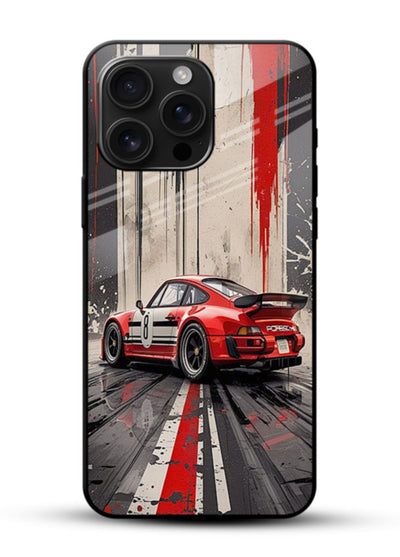 Porsche sports car with red and black stripes in urban street style background - 1