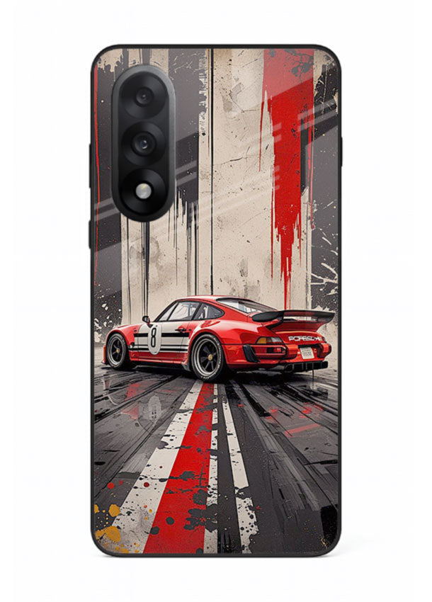 Porsche sports car with red and black stripes in urban street style background for OnePlus Nord 5