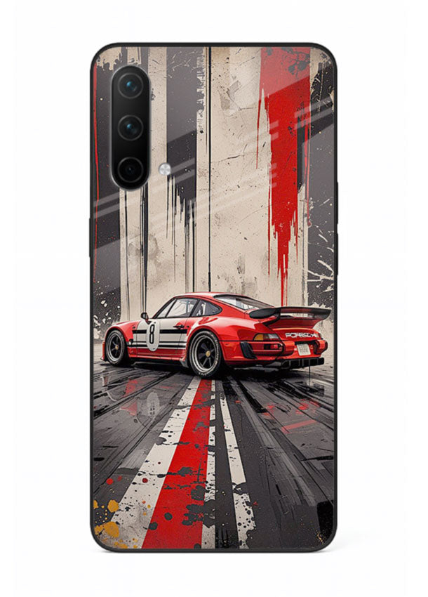 Porsche sports car with red and black stripes in urban street style background for OnePlus Nord CE 5G