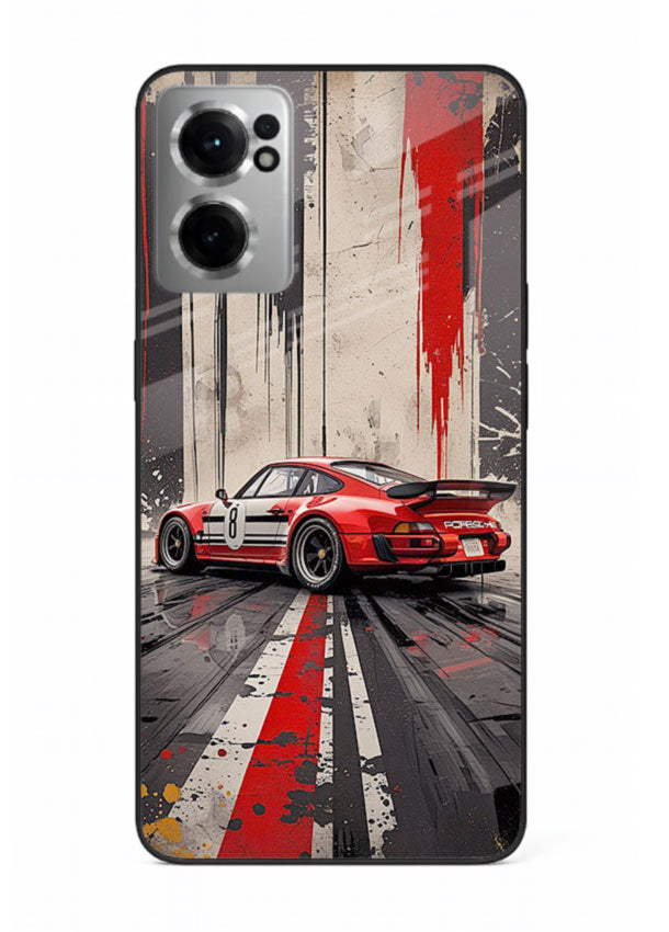 Porsche sports car with red and black stripes in urban street style background for OnePlus Nord CE2 5G