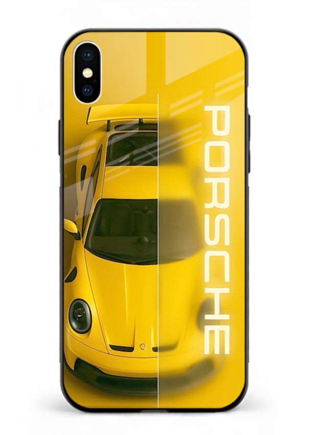 Yellow Porsche car top view minimal aesthetic design on solid background for iPhone XS Max