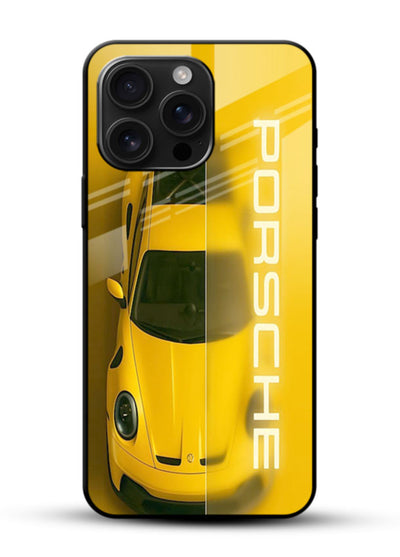 Yellow Porsche car top view minimal aesthetic design on solid background - 1