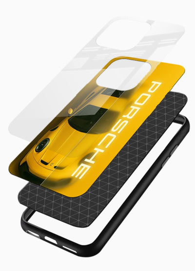 Yellow Porsche car top view minimal aesthetic design on solid background - 3