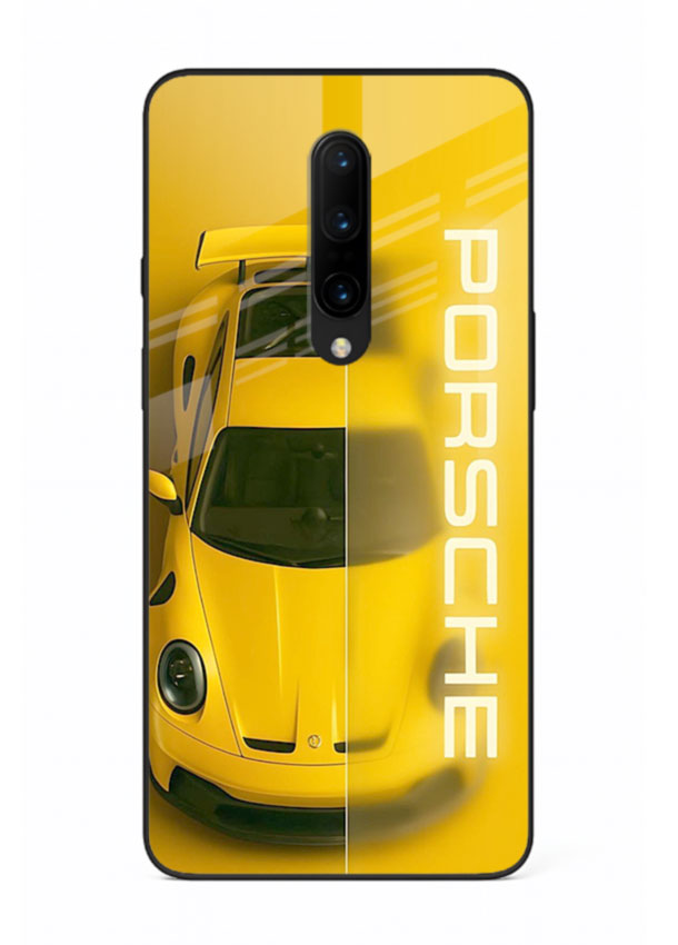 Yellow Porsche car top view minimal aesthetic design on solid background for OnePlus 8