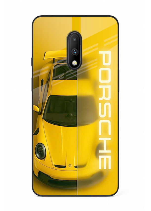 Yellow Porsche car top view minimal aesthetic design on solid background for OnePlus 7