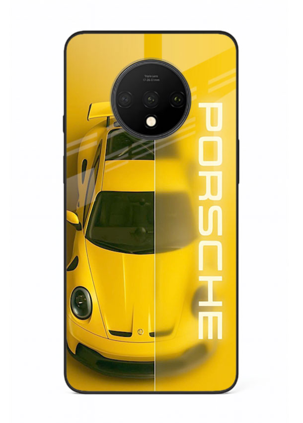 Yellow Porsche car top view minimal aesthetic design on solid background for OnePlus 7T