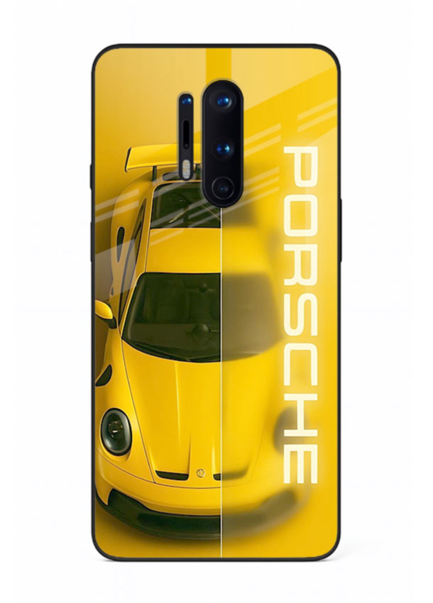 Yellow Porsche car top view minimal aesthetic design on solid background for OnePlus 8 Pro