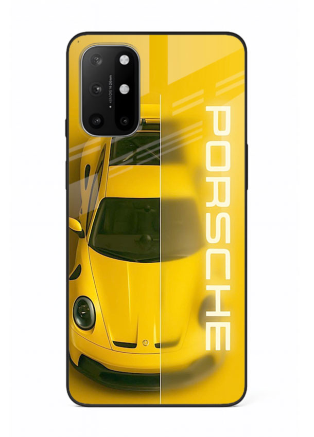 Yellow Porsche car top view minimal aesthetic design on solid background for OnePlus 8T