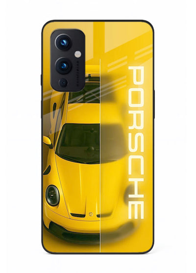 Yellow Porsche car top view minimal aesthetic design on solid background for OnePlus 9 Pro