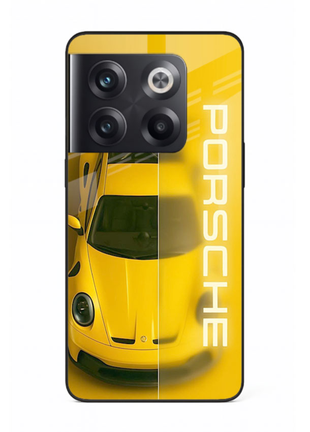 Yellow Porsche car top view minimal aesthetic design on solid background for OnePlus 10T
