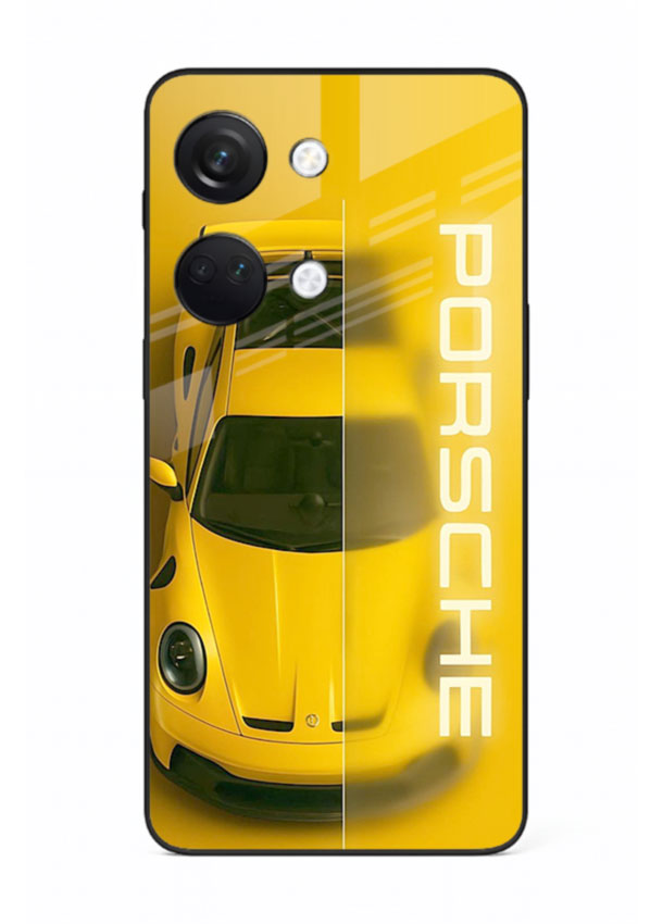Yellow Porsche car top view minimal aesthetic design on solid background for OnePlus Nord 3