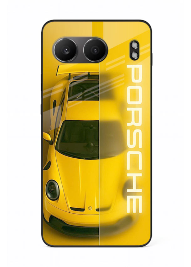 Yellow Porsche car top view minimal aesthetic design on solid background for OnePlus Nord 4