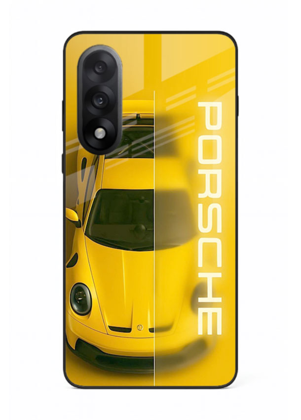 Yellow Porsche car top view minimal aesthetic design on solid background for OnePlus Nord 5