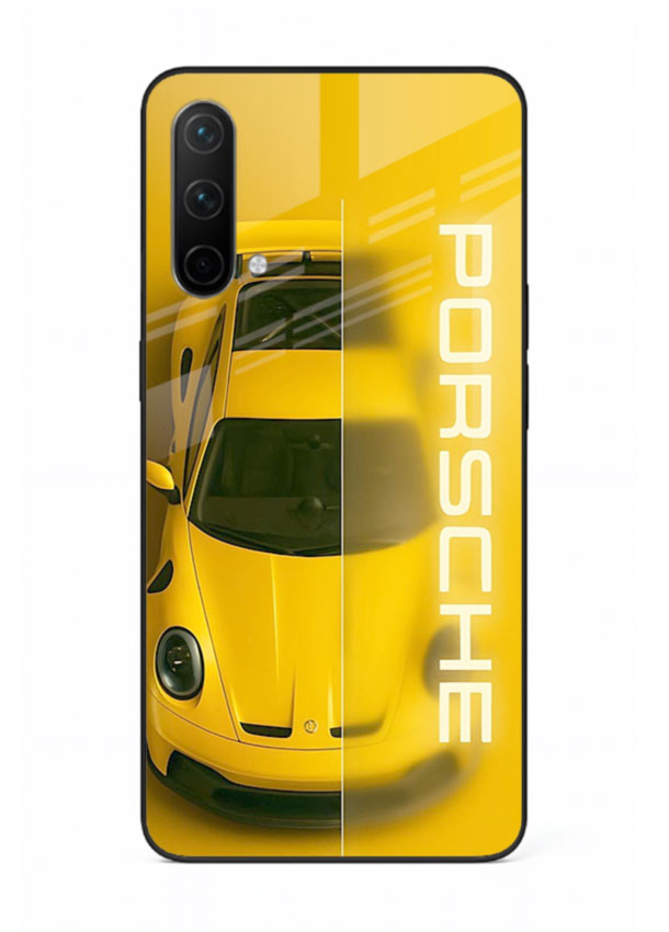 Yellow Porsche car top view minimal aesthetic design on solid background for OnePlus Nord CE 5G
