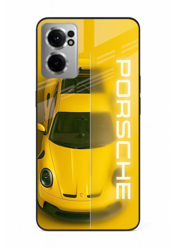 Yellow Porsche car top view minimal aesthetic design on solid background for OnePlus Nord CE2 5G