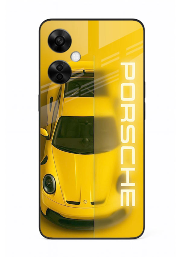 Yellow Porsche car top view minimal aesthetic design on solid background for OnePlus Nord CE3 Lite