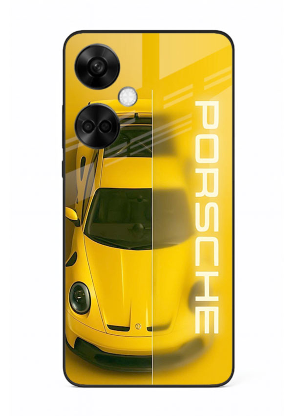 Yellow Porsche car top view minimal aesthetic design on solid background for OnePlus Nord CE3