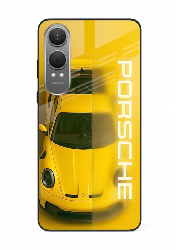 Yellow Porsche car top view minimal aesthetic design on solid background for OnePlus Nord CE4 Lite
