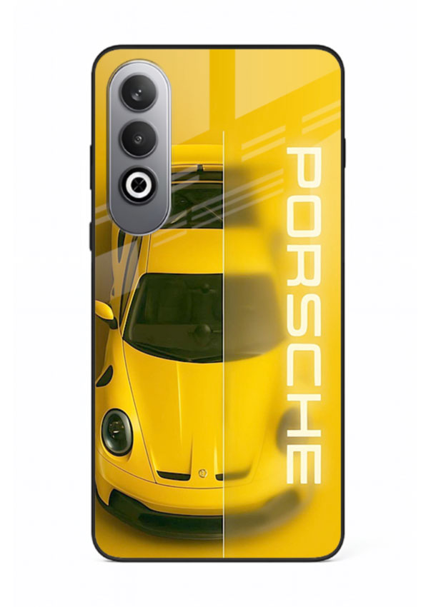 Yellow Porsche car top view minimal aesthetic design on solid background for OnePlus Nord CE4