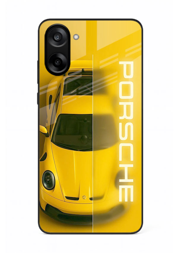 Yellow Porsche car top view minimal aesthetic design on solid background for OnePlus Nord CE5