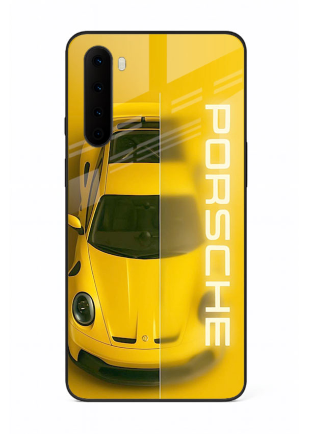 Yellow Porsche car top view minimal aesthetic design on solid background for OnePlus Nord