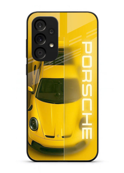 Yellow Porsche car top view minimal aesthetic design on solid background for Samsung M32 5G