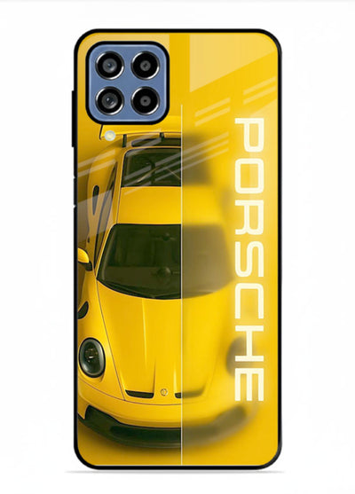 Yellow Porsche car top view minimal aesthetic design on solid background for Samsung M53 5G