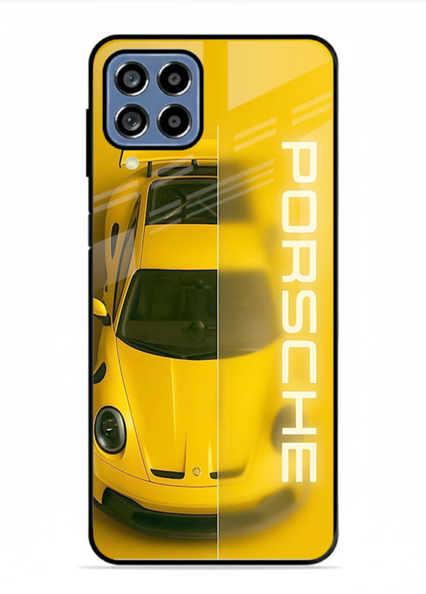 Yellow Porsche car top view minimal aesthetic design on solid background for Samsung M53 5G