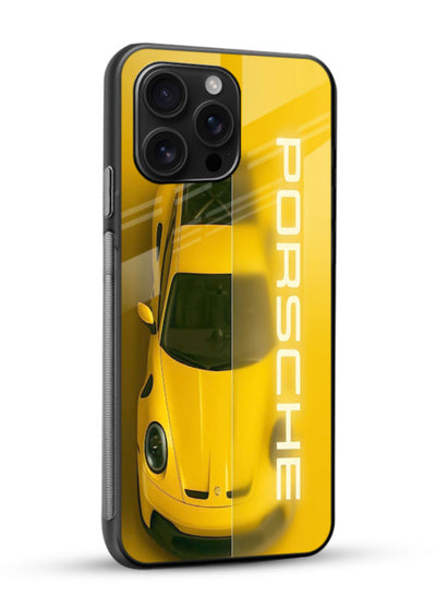 Yellow Porsche car top view minimal aesthetic design on solid background - 2