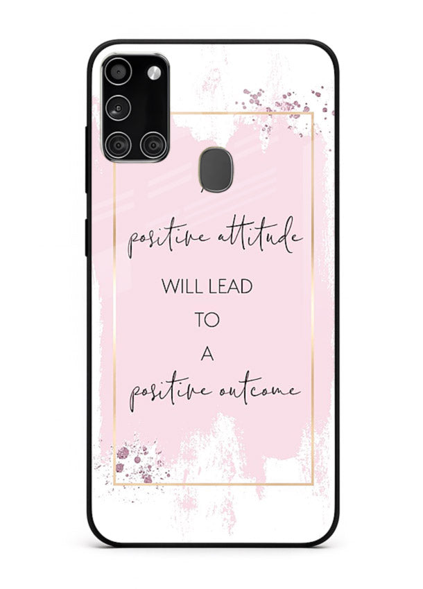 Pink watercolor block artwork printed on Samsung A21s glass back cover with bright tones.