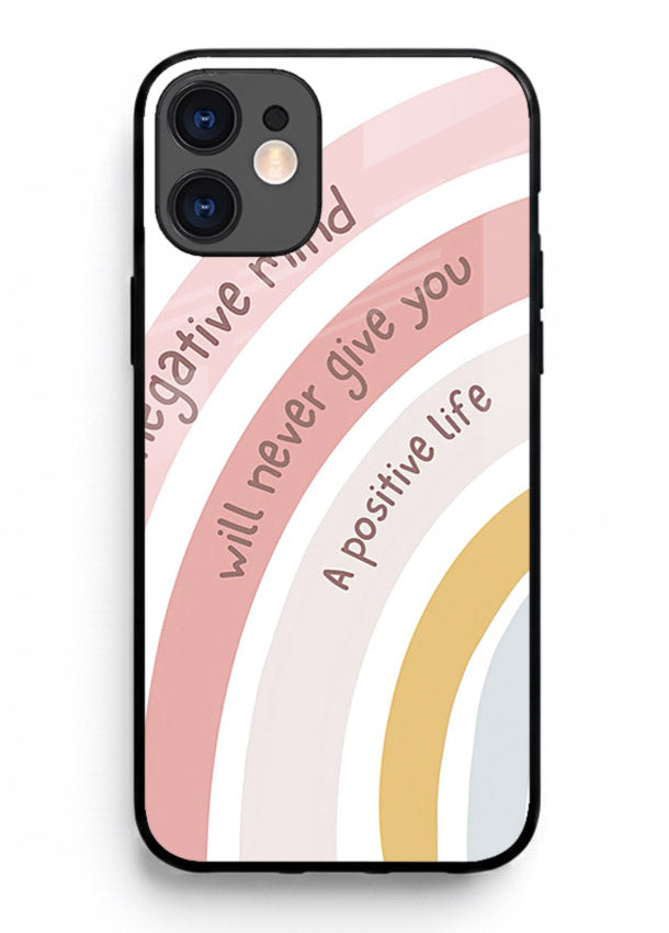 Pastel rainbow arc artwork printed on iphone 12 mini glass back cover with cheerful tones.