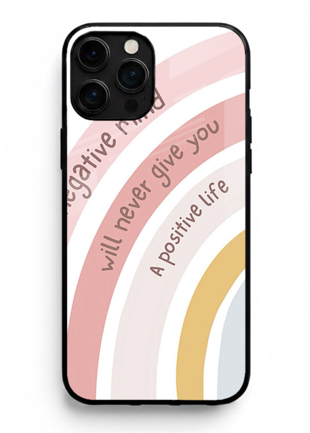 Pastel rainbow arc artwork printed on iphone 15 pro max glass back cover with cheerful tones.