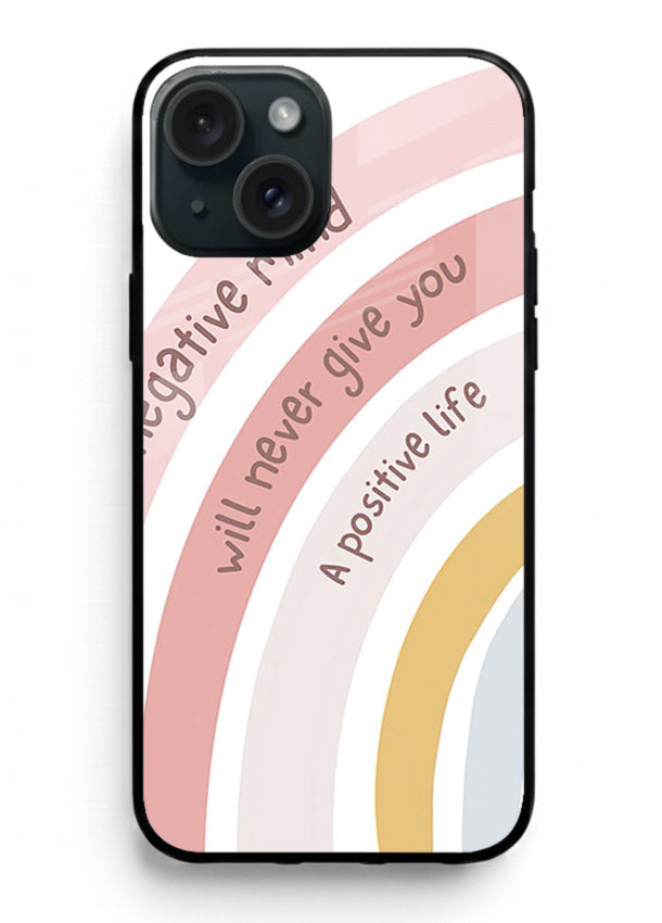 Pastel rainbow arc artwork printed on iphone 15 glass back cover with cheerful tones.