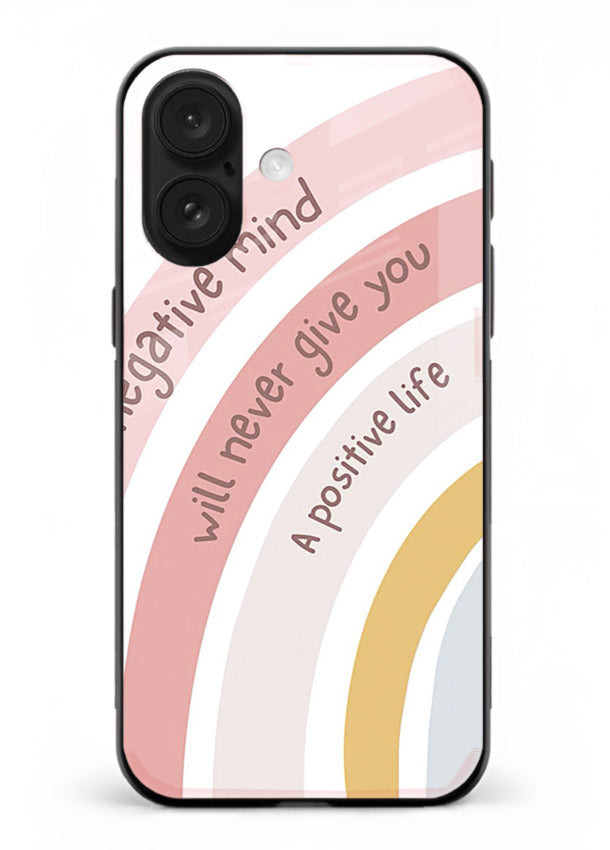 Pastel rainbow arc artwork printed on iphone 18 glass back cover with cheerful tones.