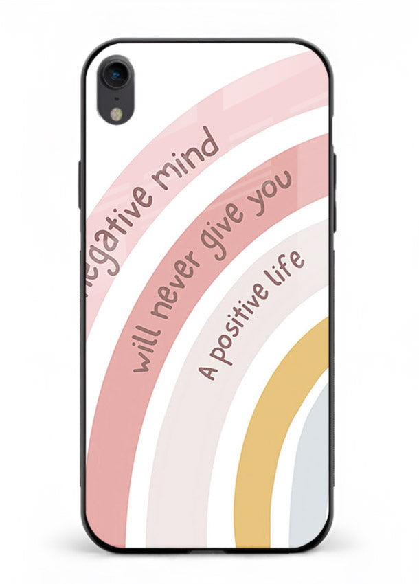 Pastel rainbow arc artwork printed on iphone xr glass back cover with cheerful tones.