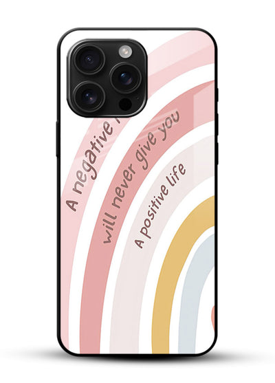 Pastel rainbow arc artwork printed on glossy vibrant premium glass back cover with cheerful tones. - Angle Front