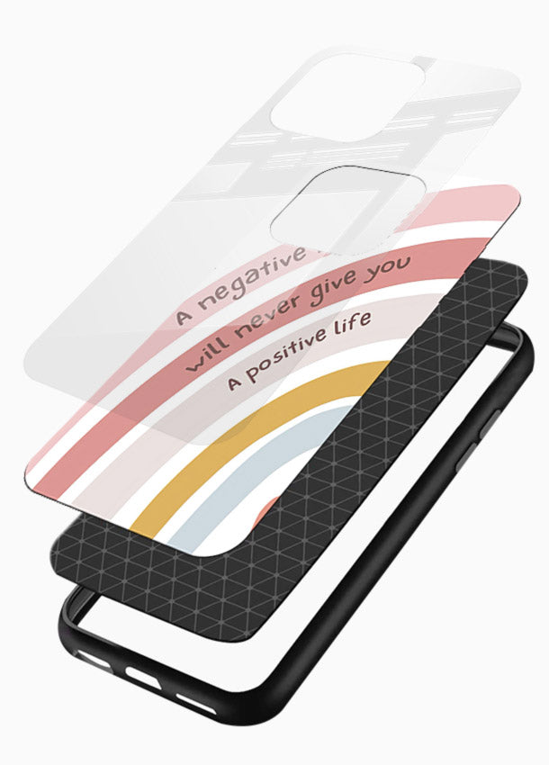Pastel rainbow arc artwork printed on glossy vibrant premium glass back cover with cheerful tones. - Angle Layers