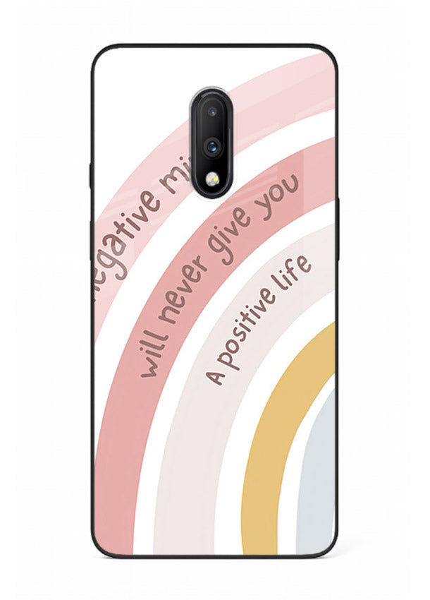 Pastel rainbow arc artwork printed on OnePlus 7 glass back cover with cheerful tones.