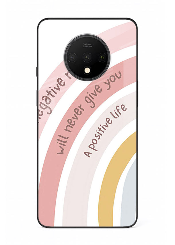 Pastel rainbow arc artwork printed on OnePlus 7T glass back cover with cheerful tones.