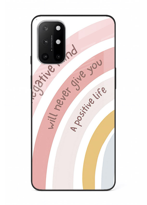 Pastel rainbow arc artwork printed on OnePlus 8T glass back cover with cheerful tones.