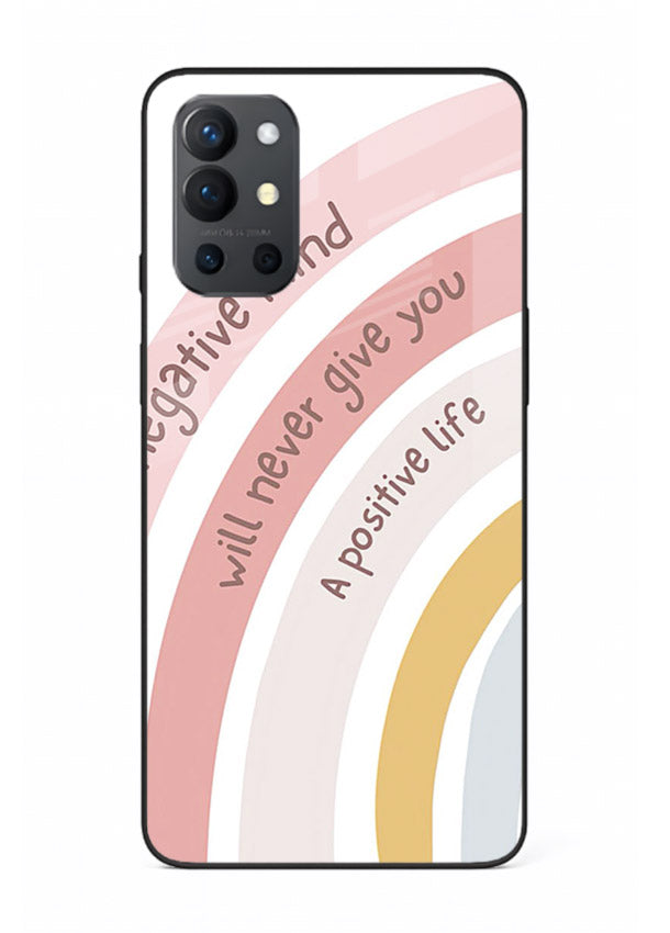 Pastel rainbow arc artwork printed on OnePlus 9R glass back cover with cheerful tones.