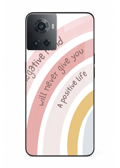 Pastel rainbow arc artwork printed on OnePlus 10R glass back cover with cheerful tones.