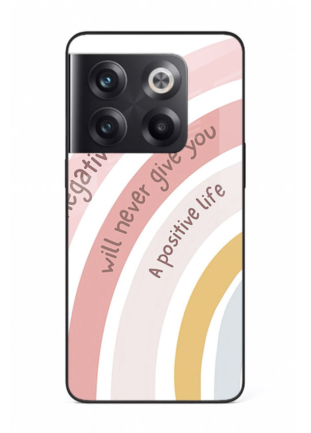 Pastel rainbow arc artwork printed on OnePlus 10T glass back cover with cheerful tones.
