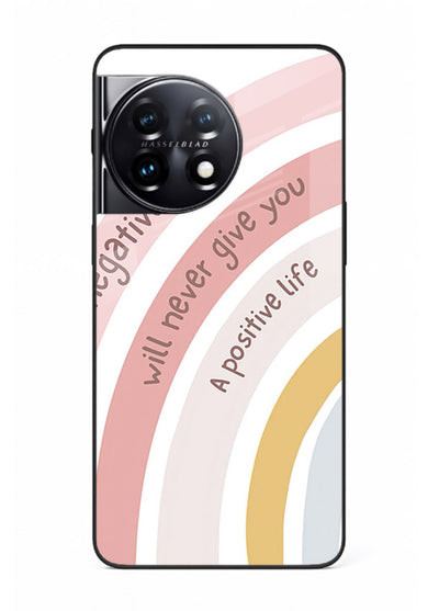 Pastel rainbow arc artwork printed on OnePlus 11 glass back cover with cheerful tones.
