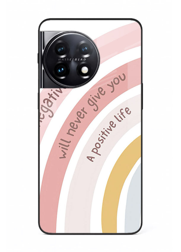 Pastel rainbow arc artwork printed on OnePlus 11 glass back cover with cheerful tones.