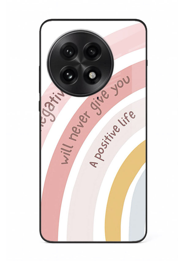 Pastel rainbow arc artwork printed on OnePlus 13R glass back cover with cheerful tones.